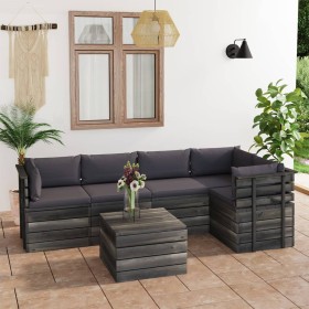 Pallet furniture for garden, 6 pieces with solid pine wood cushions. by vidaXL, Garden sets - Ref: Foro24-3061947, Price: 574...