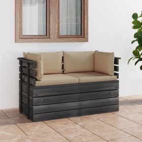 2-Sitzer-Gartensofa aus Paletten und Kissen aus massivem Kiefernholz von vidaXL, Gartensets - Ref: Foro24-3061734, Preis: 242...