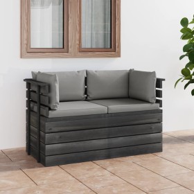 2-Sitzer-Gartensofa aus Paletten und Kissen aus massivem Kiefernholz von vidaXL, Gartensets - Ref: Foro24-3061732, Preis: 195...