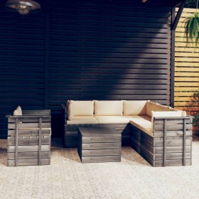 Garden pallet furniture 7 pieces cushions solid pine wood by vidaXL, Garden sets - Ref: Foro24-3061914, Price: 689,99 €, Disc...