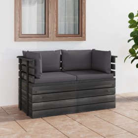 Garden pallet sofa, 2 seats, with solid pine wood cushions. by vidaXL, Garden sets - Ref: Foro24-3061731, Price: 208,85 €, Di...