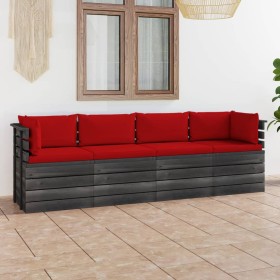 4-Sitzer-Gartensofa aus Paletten und Kissen aus massivem Kiefernholz von vidaXL, Gartensets - Ref: Foro24-3061749, Preis: 416...