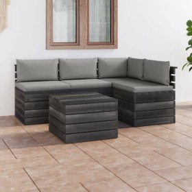 Garden furniture made of 5-piece pallets with solid pine wood cushions by vidaXL, Garden sets - Ref: Foro24-3061828, Price: 4...