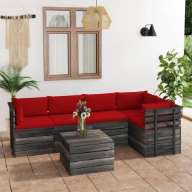 Pallet furniture for garden, 6 pieces with solid pine wood cushions. by vidaXL, Garden sets - Ref: Foro24-3061953, Price: 541...