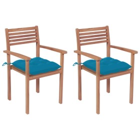 Garden chairs 2 pcs teak wood with light blue cushions by vidaXL, Garden chairs - Ref: Foro24-3062281, Price: 175,99 €, Disco...