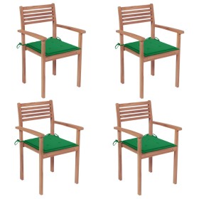 Garden chairs 4 units solid teak wood with green cushions by vidaXL, Garden chairs - Ref: Foro24-3062294, Price: 317,99 €, Di...