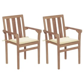 Garden chairs 2 units with cream teak wood cushions by vidaXL, Garden chairs - Ref: Foro24-3062210, Price: 232,99 €, Discount: %