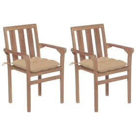 Garden chairs 2 units teak wood with beige cushions by vidaXL, Garden chairs - Ref: Foro24-3062226, Price: 228,99 €, Discount: %