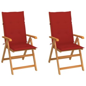 Garden chairs 2 pcs with red cushions solid teak wood by vidaXL, Garden chairs - Ref: Foro24-3062382, Price: 218,99 €, Discou...