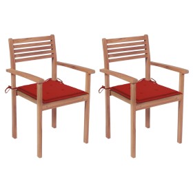 Garden chairs 2 units solid teak wood with red cushions by vidaXL, Garden chairs - Ref: Foro24-3062268, Price: 205,54 €, Disc...