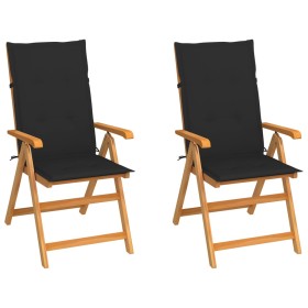 Garden chairs 2 pcs with black cushions solid teak wood by vidaXL, Garden chairs - Ref: Foro24-3062383, Price: 227,99 €, Disc...