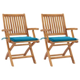 Garden chairs 2 units with blue teak wood cushions by vidaXL, Garden chairs - Ref: Foro24-3062410, Price: 248,99 €, Discount: %