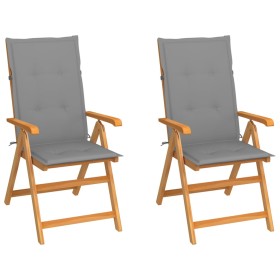 Garden chairs 2 pcs with gray cushions solid teak wood by vidaXL, Garden chairs - Ref: Foro24-3062377, Price: 235,51 €, Disco...