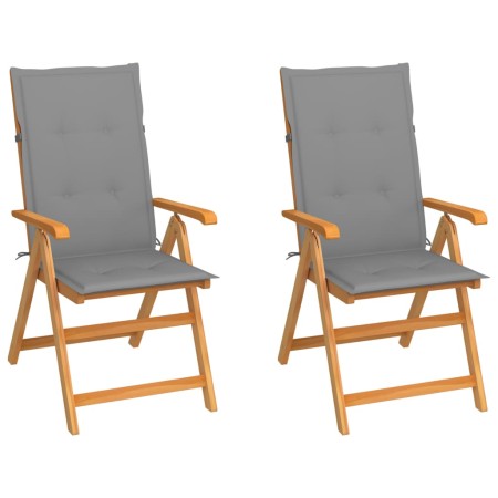 Garden chairs 2 pcs with gray cushions solid teak wood by vidaXL, Garden chairs - Ref: Foro24-3062377, Price: 226,99 €, Disco...