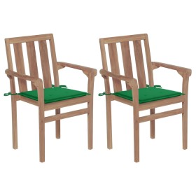 Garden chairs 2 units with green teak wood cushions by vidaXL, Garden chairs - Ref: Foro24-3062213, Price: 223,80 €, Discount: %