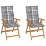 Garden chairs 2 units with gray teak wood checkered cushions by vidaXL, Garden chairs - Ref: Foro24-3062390, Price: 218,99 €,...