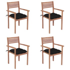 Garden chairs with cushions 4 pcs solid teak wood black by vidaXL, Garden chairs - Ref: Foro24-3062311, Price: 332,99 €, Disc...