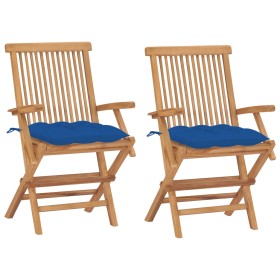 Garden chairs 2 units solid teak wood with blue cushions by vidaXL, Garden chairs - Ref: Foro24-3062512, Price: 180,41 €, Dis...