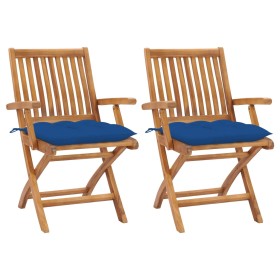 Garden chairs 2 pcs solid teak wood with blue cushions by vidaXL, Garden chairs - Ref: Foro24-3062431, Price: 251,99 €, Disco...