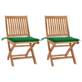 Garden chairs 2 units with green teak wood cushions by vidaXL, Garden chairs - Ref: Foro24-3062438, Price: 169,93 €, Discount: %