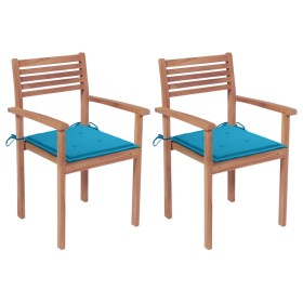 Garden chairs 2 pcs solid teak wood with blue cushions by vidaXL, Garden chairs - Ref: Foro24-3062266, Price: 168,99 €, Disco...