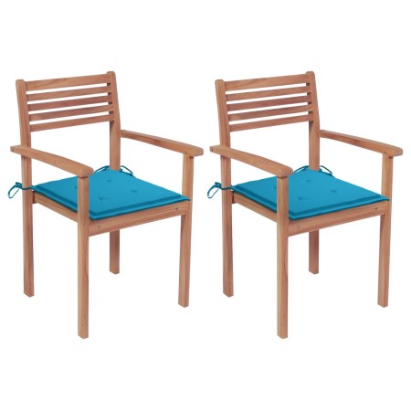 Garden chairs 2 pcs solid teak wood with blue cushions by vidaXL, Garden chairs - Ref: Foro24-3062266, Price: 173,01 €, Disco...