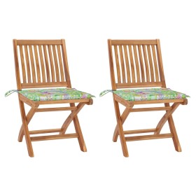 Garden chairs 2 pcs teak wood with leaf print cushions by vidaXL, Garden chairs - Ref: Foro24-3062445, Price: 173,31 €, Disco...