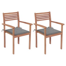 Garden chairs 2 units solid teak wood with gray cushions by vidaXL, Garden chairs - Ref: Foro24-3062263, Price: 180,28 €, Dis...