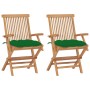 Garden chairs 2 pcs solid teak wood with green cushions by vidaXL, Garden chairs - Ref: Foro24-3062507, Price: 172,80 €, Disc...