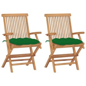 Garden chairs 2 pcs solid teak wood with green cushions by vidaXL, Garden chairs - Ref: Foro24-3062507, Price: 158,99 €, Disc...