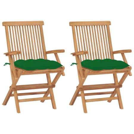 Garden chairs 2 pcs solid teak wood with green cushions by vidaXL, Garden chairs - Ref: Foro24-3062507, Price: 172,80 €, Disc...