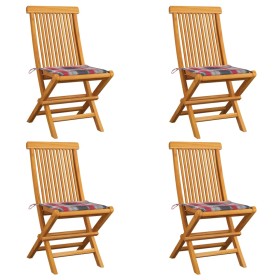 Garden chairs 4 pcs teak wood and red checkered cushions by vidaXL, Garden chairs - Ref: Foro24-3062581, Price: 230,25 €, Dis...