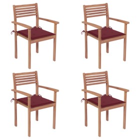 Garden chairs 4 pcs teak wood with red cushions by vidaXL, Garden chairs - Ref: Foro24-3062298, Price: 322,99 €, Discount: %