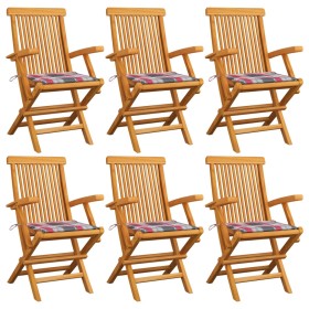 Garden chairs 6 pcs teak wood with red checkered cushions by vidaXL, Garden chairs - Ref: Foro24-3062554, Price: 389,41 €, Di...