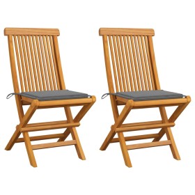 Garden chairs 2 units with gray teak wood cushions by vidaXL, Garden chairs - Ref: Foro24-3062461, Price: 127,99 €, Discount: %