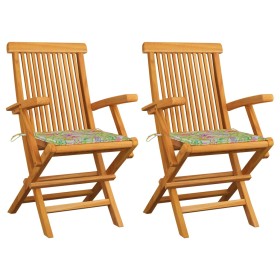 Garden chairs 2 pcs teak wood with leaf print cushions by vidaXL, Garden chairs - Ref: Foro24-3062499, Price: 153,99 €, Disco...