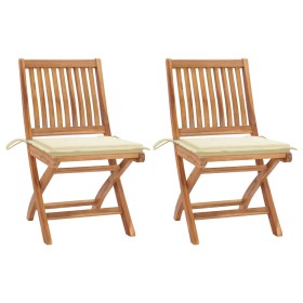 Garden chairs 2 units with cream teak wood cushions by vidaXL, Garden chairs - Ref: Foro24-3062435, Price: 188,35 €, Discount: %