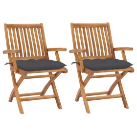 Garden chairs 2 pcs teak wood with anthracite gray cushions by vidaXL, Garden chairs - Ref: Foro24-3062421, Price: 243,99 €, ...