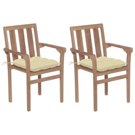 Garden chairs 2 units teak wood with cream cushions by vidaXL, Garden chairs - Ref: Foro24-3062225, Price: 239,10 €, Discount: %