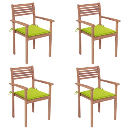 Garden chairs 4 pcs teak wood and bright green cushions by vidaXL, Garden chairs - Ref: Foro24-3062300, Price: 321,28 €, Disc...