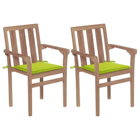 Garden chairs 2 units with bright green teak wood cushions by vidaXL, Garden chairs - Ref: Foro24-3062219, Price: 242,99 €, D...