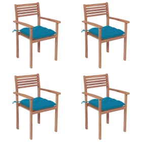 Garden chairs with cushions 4 pcs light blue teak wood by vidaXL, Garden chairs - Ref: Foro24-3062308, Price: 322,17 €, Disco...