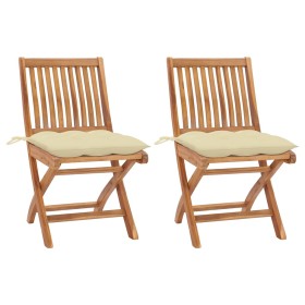 Garden chairs 2 pcs teak wood with cream white cushions by vidaXL, Garden chairs - Ref: Foro24-3062450, Price: 189,66 €, Disc...