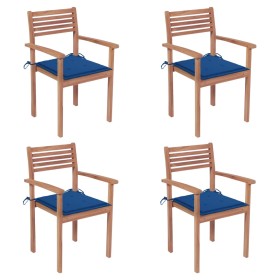 Garden chairs 4 units teak wood with royal blue cushions by vidaXL, Garden chairs - Ref: Foro24-3062299, Price: 332,99 €, Dis...