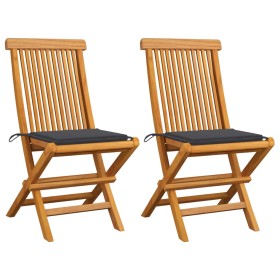 Garden chairs 2 units with anthracite cushions teak wood by vidaXL, Garden chairs - Ref: Foro24-3062460, Price: 127,99 €, Dis...