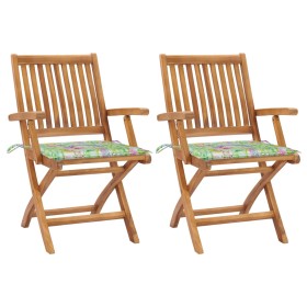 Garden chairs 2 pcs teak wood with leaf print cushions by vidaXL, Garden chairs - Ref: Foro24-3062418, Price: 207,99 €, Disco...