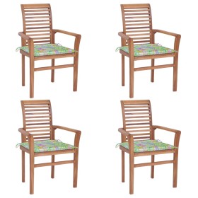 Dining chairs 4 pcs teak wood cushions printed leaves by vidaXL, Garden chairs - Ref: Foro24-3062634, Price: 321,99 €, Discou...