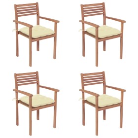 Garden chairs with cushions 4 pcs cream white teak wood by vidaXL, Garden chairs - Ref: Foro24-3062306, Price: 332,99 €, Disc...