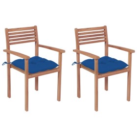 Garden chairs 2 pcs solid teak wood with blue cushions by vidaXL, Garden chairs - Ref: Foro24-3062287, Price: 180,58 €, Disco...