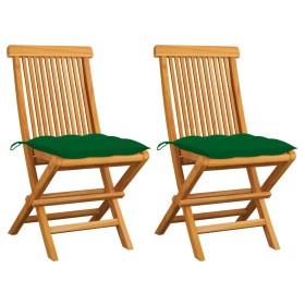 Garden chairs 2 pcs solid teak wood with green cushions by vidaXL, Garden chairs - Ref: Foro24-3062480, Price: 132,93 €, Disc...